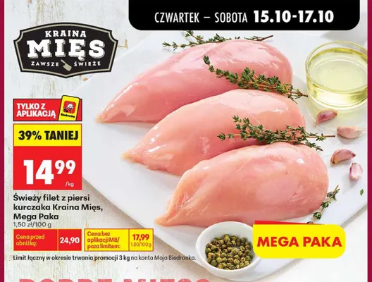 Świeży filet z piersi kurczaka Mega Paka Kraina Mięs promocja w Biedronka