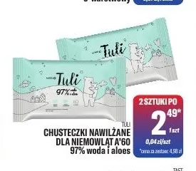 Chusteczki nawilżane dla niemowląt 97% woda i aloes Tuli promocja w Tomi Markt