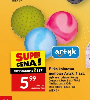Piłka kolorowa gumowa Artyk promocja w Twój Market