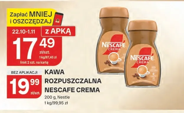 Kawa rozpuszczalna Nescafe Crema promocja w Chorten