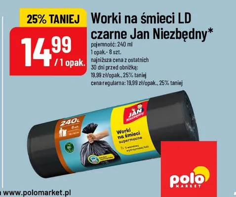 Worki na śmieci LD czarne 240 l Jan Niezbędny promocja w POLOmarket