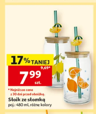 Słoik ze słomką 480ml promocja w Auchan