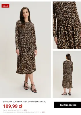 Stylowa sukienka midi z printem animal Greenpoint promocja w Greenpoint