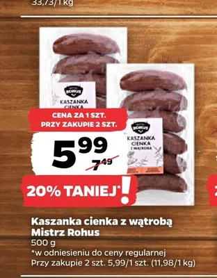 Kaszanka cienka z wątrobą Mistrz Rohus promocja w Netto