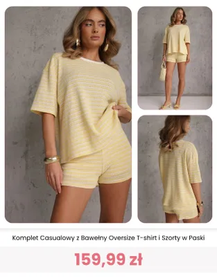 Komplet casualowy z bawełny oversize T-shirt i szorty w paski Renee promocja w Renee