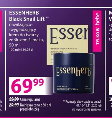 Nawilżająco-wygładzający krem do twarzy ze śluzem ślimaka Black Snail Lift Essenherb promocja w Hebe