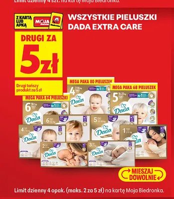 Pieluszki Dada Extra Care 4 Mega Paka promocja w Biedronka