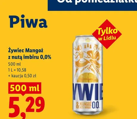 Piwo bezalkoholowe Żywiec Mangoż z nutą imbiru promocja w Lidl