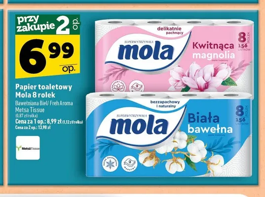 Papier toaletowy Mola Biała bawełna 8-pak promocja w TOPAZ