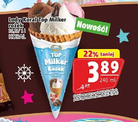 Lody Koral Top Milker rożek promocja w Prim Market