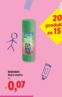 Klej w sztyfcie Beniamin promocja w Lidl