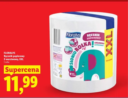 Ręcznik papierowy 2-warstwowy Floralys Słoniorolka XXL promocja w Lidl