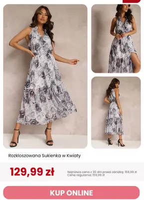 Sukienka rozkloszowana w kwiaty Renee promocja w Renee