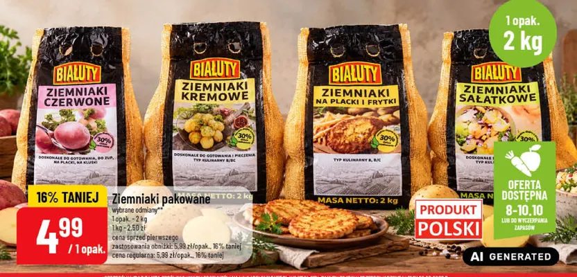 Ziemniaki na placki i frytki Białuty promocja w POLOmarket