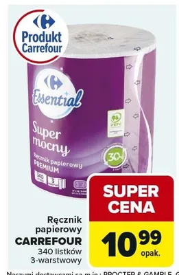 Ręcznik papierowy CARREFOUR ESSENTIAL 340 listków 3-warstwowy promocja w Carrefour Market