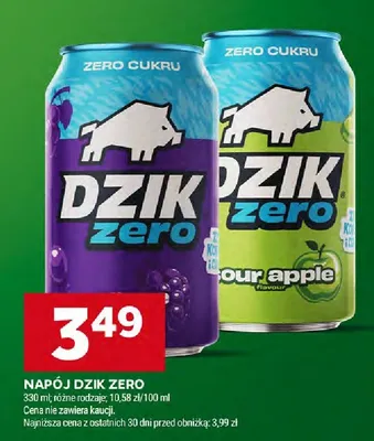 Napój Dzik Zero sour apple promocja w Stokrotka