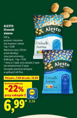 Orzeszki ziemne smażone i solone Alesto promocja w Lidl