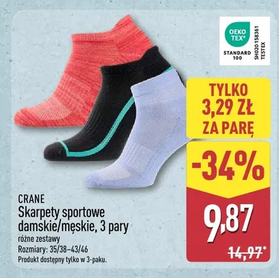 Skarpety sportowe męskie Crane 3-pak promocja w Aldi