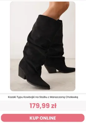 Kozaki typu kowbojki na stożku z marszczoną cholewką Renee promocja w Renee