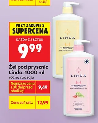 Żel pod prysznic Linda różne rodzaje 1000 ml promocja w Biedronka