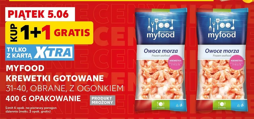 Krewetki gotowane Myfood obrane z ogonkiem 31-40 promocja w Kaufland