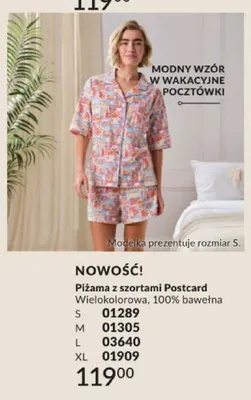 Piżama z szortami Postcard wielokolorowa 100% bawełna promocja w AVON