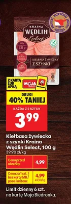 Kiełbasa żywiecka z szynki Kraina Wędlin Select promocja w Biedronka