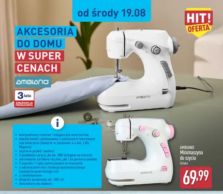 Minimaszyna do szycia Ambiano promocja w Aldi