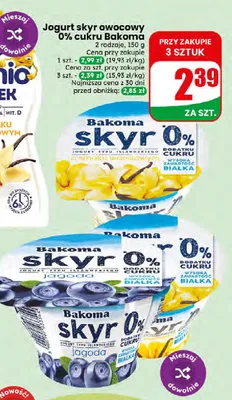 Jogurt skyr owocowy 0% cukru Bakoma waniliowy promocja w Dino
