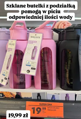 Butelka szklana z podziałką, różne kolory promocja w Biedronka