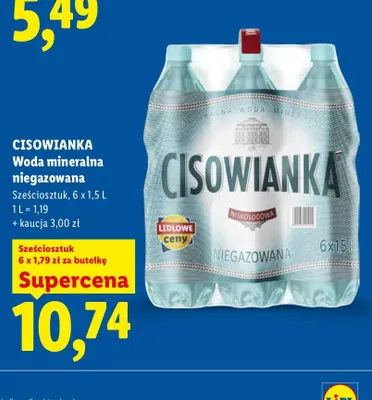 Woda mineralna niegazowana Cisowianka 6-pak 1,5 l promocja w Lidl