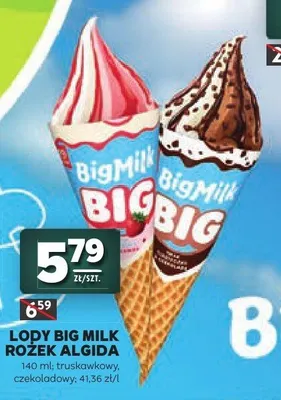 Lody Big Milk Rożek Algida czekoladowy promocja w Stokrotka