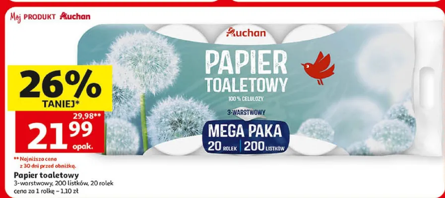 Papier toaletowy 3-warstwowy mega paka promocja w Auchan
