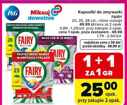 Kapsułki do zmywarki Fairy Platinum 20szt. promocja w Carrefour