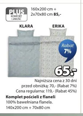 Komplet pościeli z flaneli ERIKA 140x200cm + 70x80cm promocja w Jysk