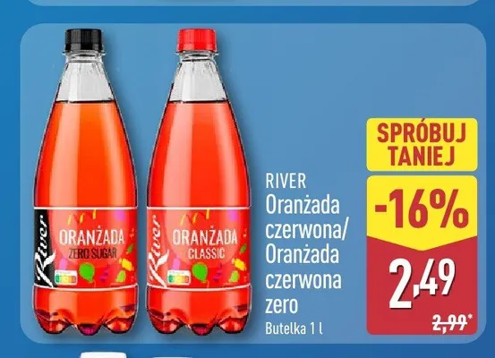 Oranżada czerwona zero River promocja w Aldi