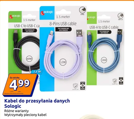 Kabel USB-C do USB-C Sologic 1,5 m promocja w Action