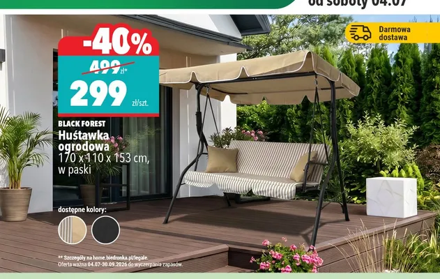 Huśtawka ogrodowa Black Forest w paski promocja w Biedronka Home