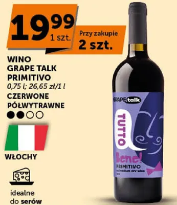 Wino Grape Talk Primitivo czerwone półwytrawne promocja w Groszek