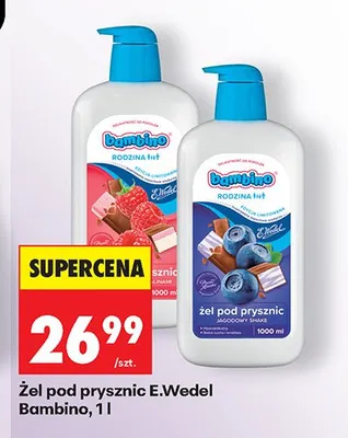 Żel pod prysznic Bambino Rodzina Jagodowy Shake E.Wedel promocja w Biedronka