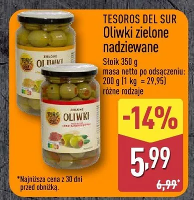 Oliwki zielone nadziewane Tesoros Del Sur promocja w Aldi