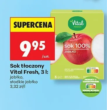 Sok tłoczony Vital Fresh słodkie jabłko promocja w Biedronka