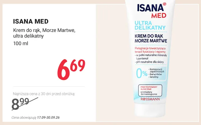 Krem do rąk Morze Martwe ultra delikatny Isana Med promocja w Rossmann