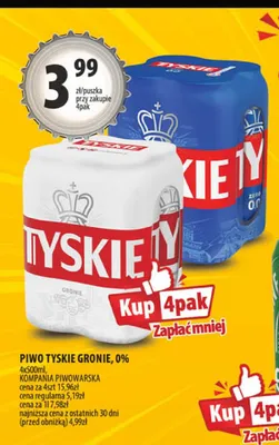 Piwo bezalkoholowe Tyskie 4-pak promocja w Arhelan