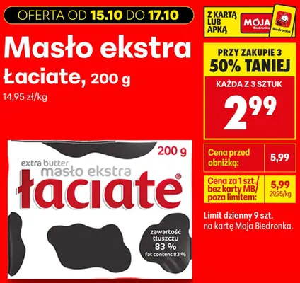 Masło ekstra Łaciate promocja w Biedronka