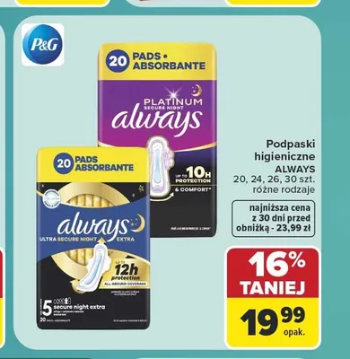Podpaski higieniczne Always Platinum promocja w Carrefour Market