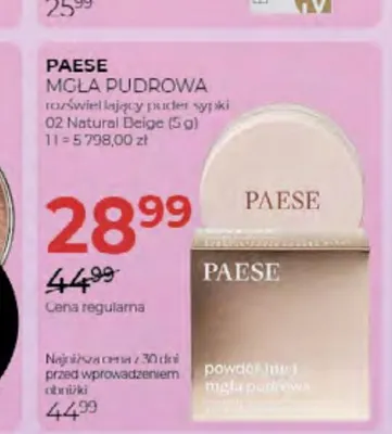 Rozświetlający puder sypki Paese Mgła Pudrowa 02 Natural Beige promocja w Drogerie Jawa