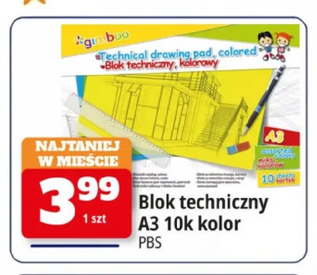 Blok techniczny A3 Gimboo 10k kolor promocja w Leclerc