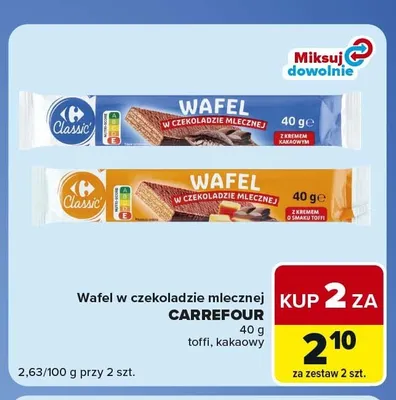 Wafel w czekoladzie mlecznej Carrefour Classic kakaowy promocja w Carrefour Market