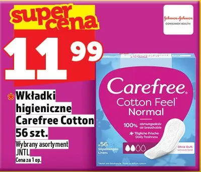 Wkładki higieniczne Carefree Cotton promocja w TOPAZ